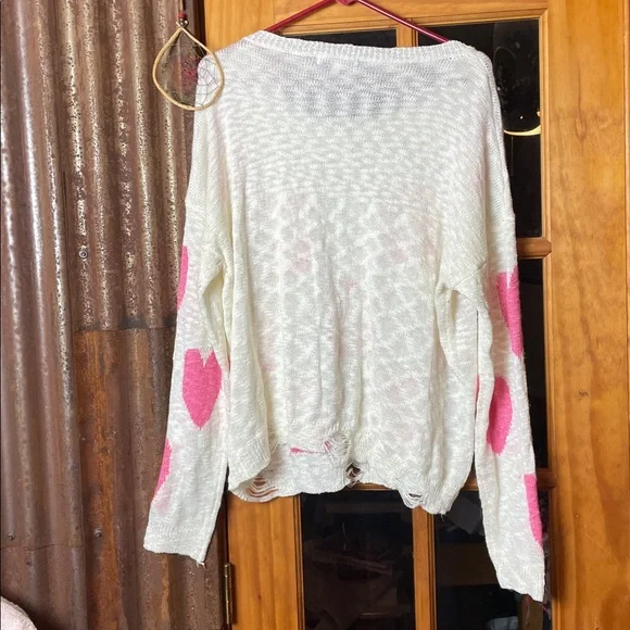 Wild Fable Cream Sweater with Pink Hearts, Size XL - Picture 6 of 7